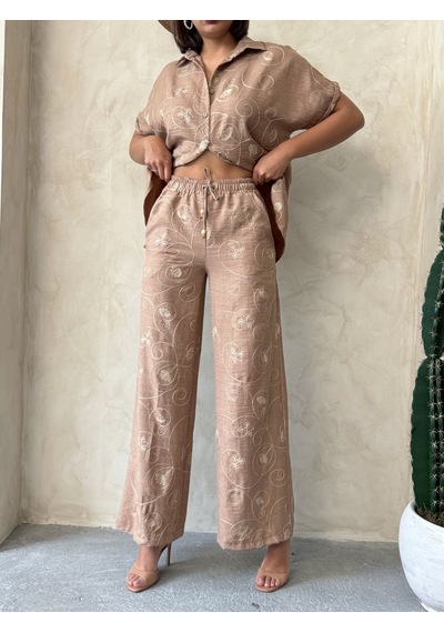 Verymoda Nakışlı Pantolon F1900 Açık Kahve Dsn2