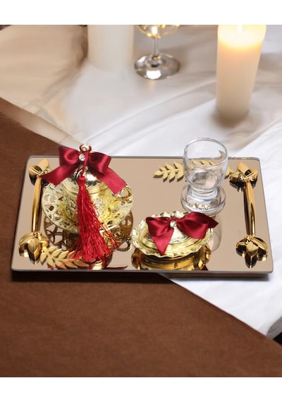 Harmony Gold Damat Kahve Fincan Tepsisi Kırmızı