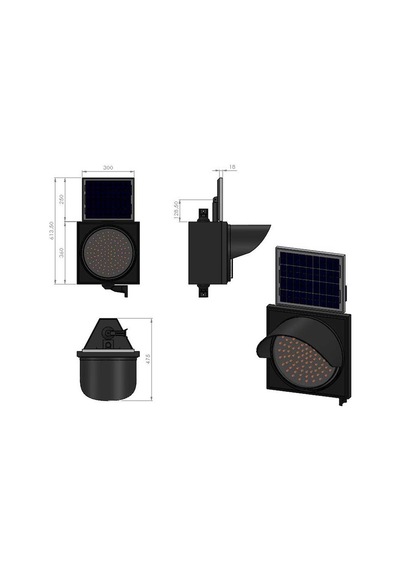 İleri Trafik 300 MM Ledli Güneş Enerjili Flaşör, Solar Çakar Lamba-2222 - Kırmızı LED