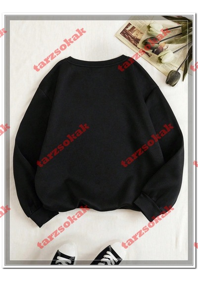 Startmore Biskilet Yaka Sweatshirt Siyah M Harfi İsme Özel Tasarım Siyah