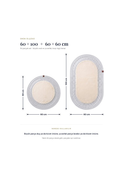 Banyo Paspası Takımı 60x100+60x60 Cm İç Trikot Bej & Gümüş