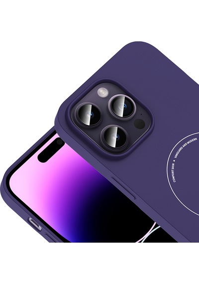 iPhone Uyumlu 14 Pro Max Kılıf M-safe Şarj Özellikli Kamera Korumalı Ardx Elio Sert Pc Kapak - Derin Mor Çok Renkli