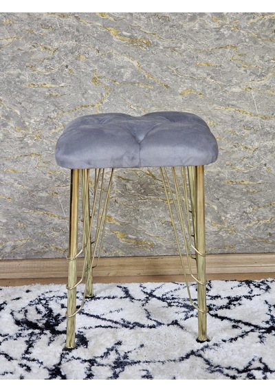 Zafir Kare Gold Kaplama Telli Ayaklı Tabure - Oturak - Bar Taburesi - Ayaklı Tabure Gri