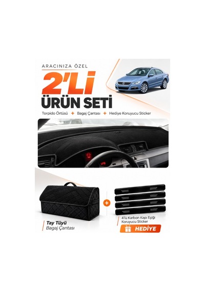 E-biz Volkswagen Passat Cc 2008-2012 Uyumlu Torpido Örtüsü + Tay Tüyü Çanta - Siyah - Vw016