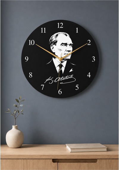 AA Shop Atatürk Temalı Baskılı Dekoratif Baskılı Ahşap Duvar Saati Sessiz Akar Mekanizmalı 810 Çoklu Renkli