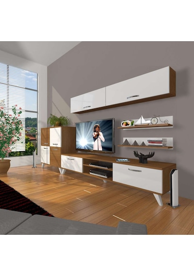 Decoraktiv Eko 6y Mdf Dvd Retro Tv Ünitesi Tv Sehpası Ceviz - Beyaz