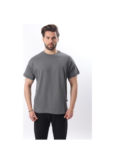 Madmext Füme Bisiklet Yaka Çoban Dikişli Overfit Erkek T-shirt E7103 Füme