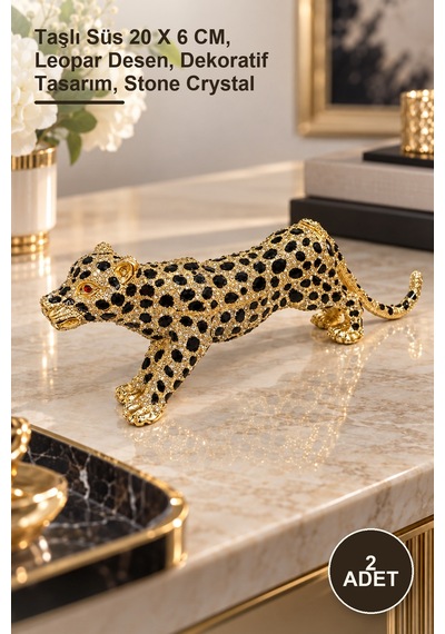2 Adet Taşlı Leopar Desenli Aksesuar Taşlı Süs 20 X 6 Cm, Leopar Desen, Dekoratif Tasarım, Stone Crystal