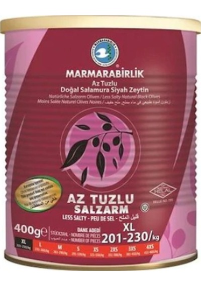 Marmarabirlik Az Tuzlu Salamura 201-230 KB XL Siyah Zeytin Teneke 400 G