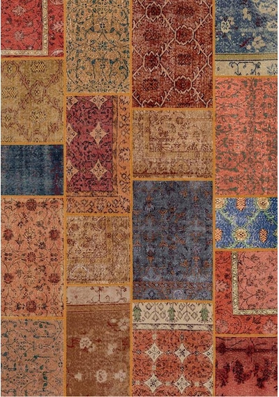 Çam Halı Siesta Patchwork 32-460 Etnik Eskitme Desenli Dokuma Tabanlı Yıkanabilir Şönil Salon Ve Oda Halısı Multi 5