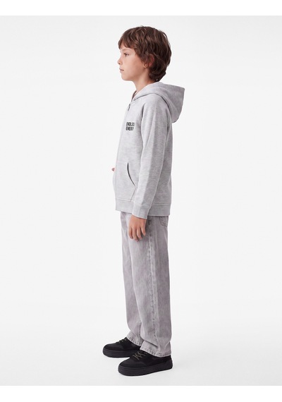 Koton Baskı Detaylı Pamuklu Cepli Üç İplik Şardonlu Kapşonlu Fermuarlı Sweatshirt Gri 7wkb10228tk
