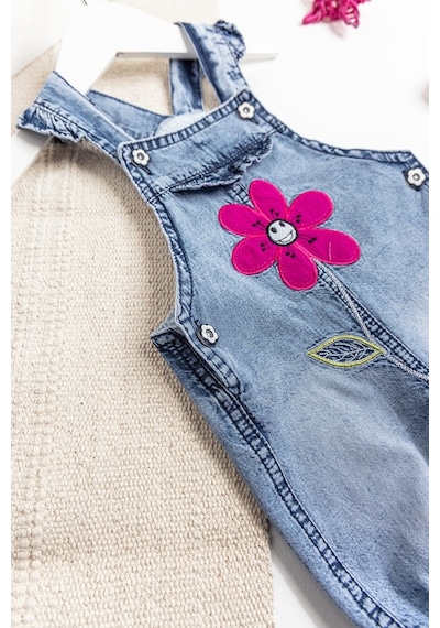 Babymod Papatya Işlemeli Denim Kumaş Kız Bebek Salopet Bebek Tulum