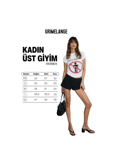 Grımelange Vıonex Kadın Yumuşak Ve Esnek Kumaşlı Baskı Detaylı Slim Fit Beyaz T-shirt
