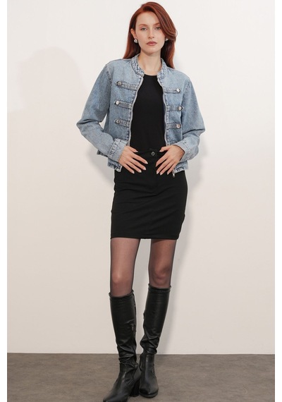 Hiccup Bdart Kadın Denim Ceket Kaban Açık Mavi