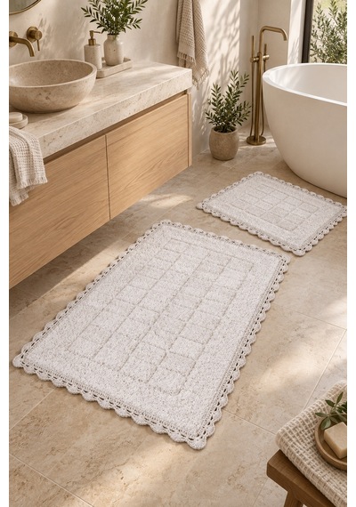 Alanur Bodrum Tufting Cotton Pamuklu El Işi Örgülü 2 Li Paspas 109 Ekru