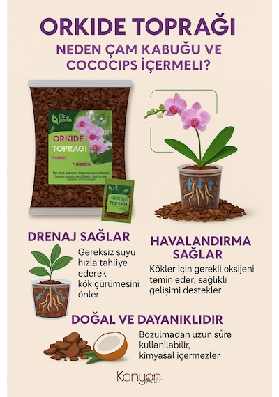 5 Litre Orkide Toprağı - Çam Kabuğu Ve Cococips Karışımlı - Elenmiş Temizlenmiş Iri Parçalı 5 Lt