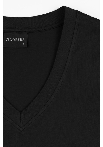 Goffra Kadın Vision V Yaka Premium Kalite Yoğun Dokulu Pamuklu T-shirt Siyah W102-r0220-09