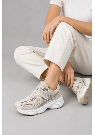 Ht Hotin Mirage Kadın Günlük Rahat Bağcıklı Suni Deri Sneaker Spor Ayakkabı - Bej