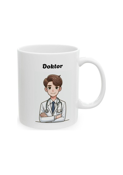 Erkek Doktor Hediyelik Baskılı Porselen Beyaz Lüks Kupa Bardak Beyaz