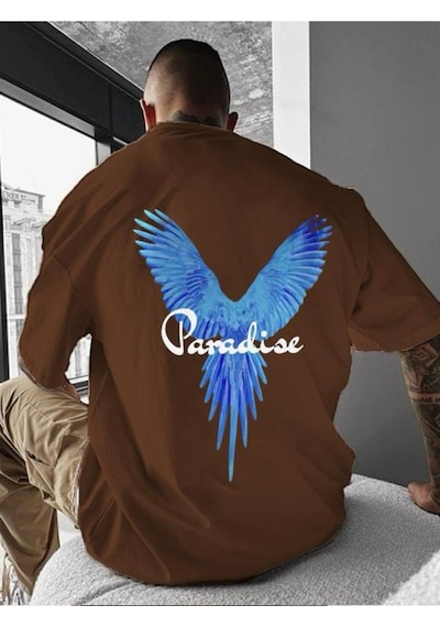 Paradıse Baskılı Oversize Tişört Kahverengi