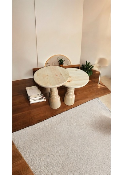 Wood Ahşap 2'li Set Boğumlu Mantar Yan Sehpa Modern Fiskos / Natu