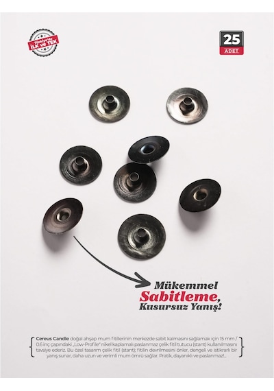 Ahşap Mum Fitili 15 Mm Genişlik Kalın Mumlar İçin, Nikel Kaplama Çelik Taban, 3m Köpük Bantlı, 25 Li Set Cereus Ahşap