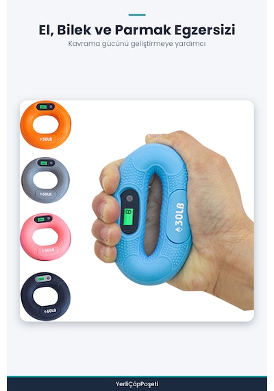 Sayaçlı El Güçlendirme Halkası - Dijital Egzersiz Aleti - 30 Lb Çok Renkli