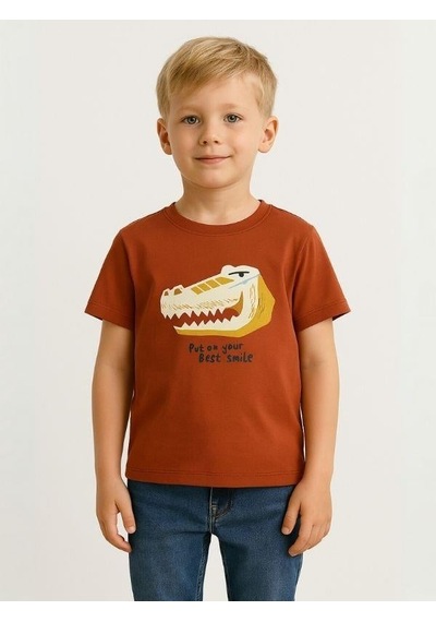 Jack Lions Erkek Bebek Pamuklu Dinozor Baskılı Tshirt-15584 Kahverengi