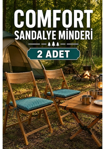 Comfort 2 Adet Sandalye Minderi Bağcıklı Özel Dikişli Süngerli Pamuklu Kumaş Sandalye Minderi Puanlı Çağla