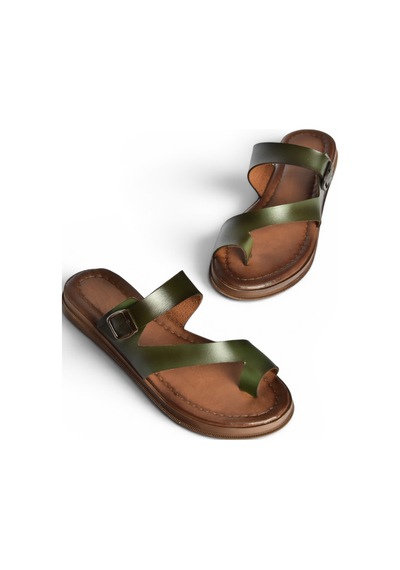 Fox Shoes U390959503 Yeşil Hakiki Deri Kadın Terlik
