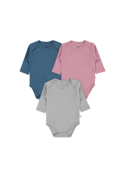 Civil Baby 3 Lü Basıc Uzun Kol 0-36 Ay Çıtçıtlı Badi - Gri Açık Gri