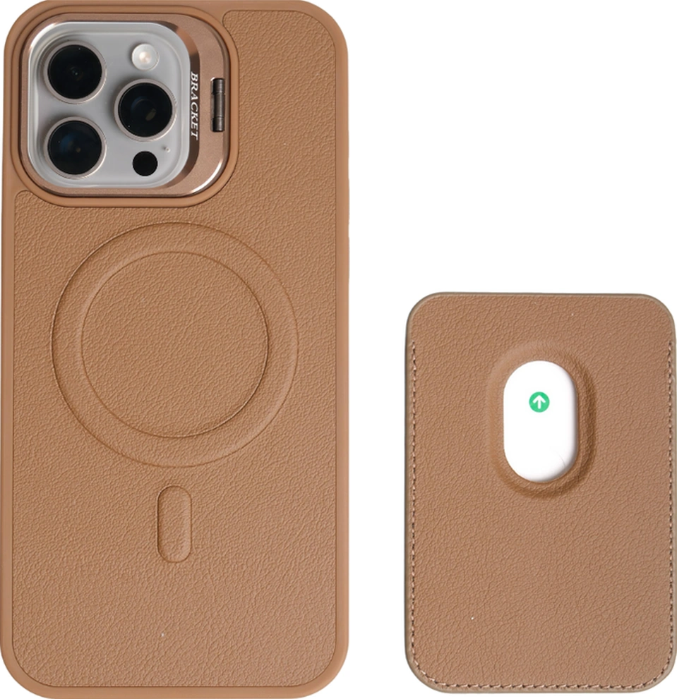 Primecase Apple Uyumlu iPhone 15 Pro Max Kahverengi Manyetik Özellikli Standlı Deri Kılıf+kartlık Kahverengi