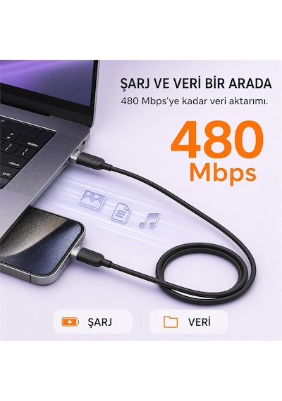 Usb-c To Usb-c Silikon Hızlı Şarj Ve Veri Kablosu, 60w Pd 480 Mbps, Yumuşak Ve Dolaşmaya Dirençli, Telefon Tablet Laptop Uyumlu, 1 Metre, Siyah