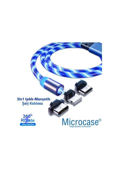 Lightning Type-C Micro Usb Işıklı Manyetik Şarj Kablosu - Al2618 Lightning Type-C Micro Usb Işıklı Manyetik Şarj Kablosu - Al2618