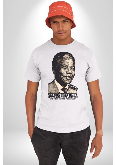 Nelson Mandela Unisex Unisex Beyaz Organik Baskılı T-shirt Penye Yüksek Kalite Beyaz
