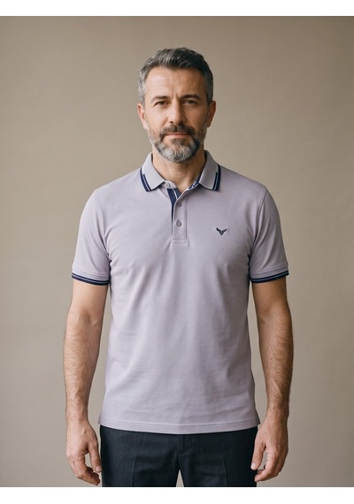 Maccali Erkek Lila Amblemli Kontrast Biyeli Polo Yaka Tişört