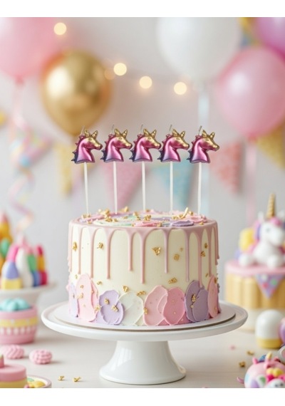 Unicorn Figürlü Mum Asetatlı 5 Parça 3 Cm Doğum Günü Süsü 9+