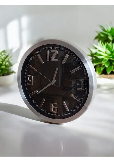 Salon Ofis Duvar Saati Kabartma Rakam Metal Çerçeceli Çap 40 Cm Metal