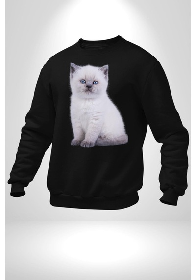 Siyah Yavru Kedi Unisex Siyah Sweatshirt Siyah