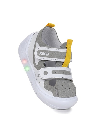 Kiko Kids Nera Cırtlı Işıklı Erkek Bebek Yürüyüş Spor Ayakkabı Gri - Sarı