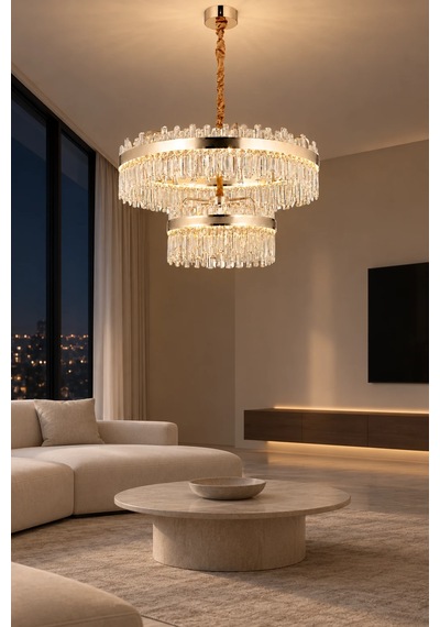 Modern Premıum Gold Ledli Avize 3 Renk Ayarlı Lüks Salon Yemek Odası Avizesi 256w