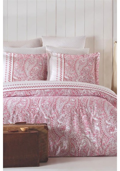 Çift Kişilik Nevresim Takımı Pamuklu Vintage Pembe Paisley Pembe