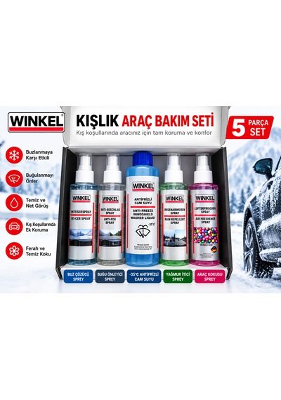 Winkel Kışlık Araç Bakım Seti 5 Parça Buz Çözücü, Buğu Önleyici, -35 C Cam Suyu, Yağmur Kaydırıcı Ve Araç Kokusu