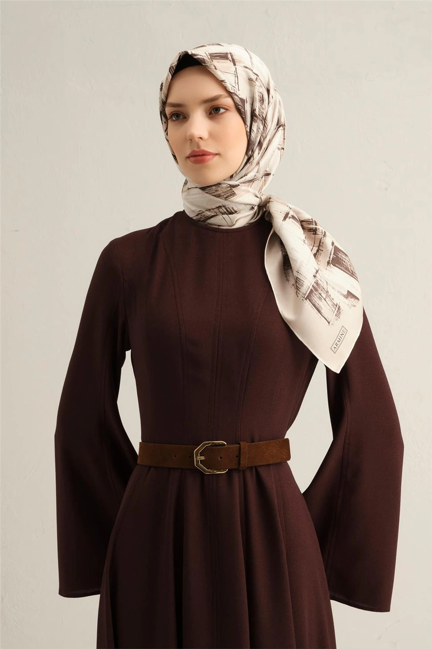 Armine Soyut Desenli Saf İpek Sura Eşarp 9350d 82 Vizon