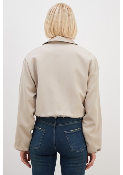 Fullamoda Fermuarlı Polo Yaka Bomber Ceket Bej