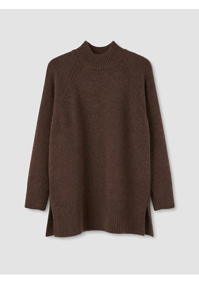 Lcw Modest Kahverengi Yarım Balıkçı Yaka Oversize Kadın Triko Tunik Xl-2xl