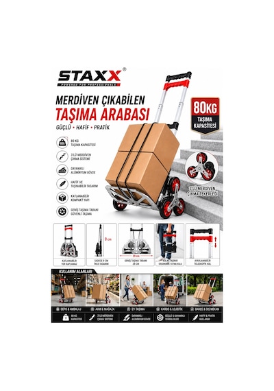 Staxx Ası80mer 80 Kg Merdiven Çıkabilen Katlanır Taşıma Arabası Katlanabilir Yük Ve Koli Arabası