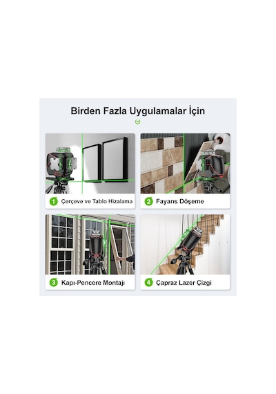 Kobb Kbl36g Profesyonel Li-ion Şarjlı 4x360⁰ Lcd Ekran Otomatik Hizalamalı Yeşil Çapraz Çizgi Lazer Distomat
