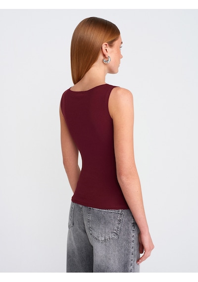 Dilvin 20868 Kayık Yaka Kolsuz Top-bordo Bordo