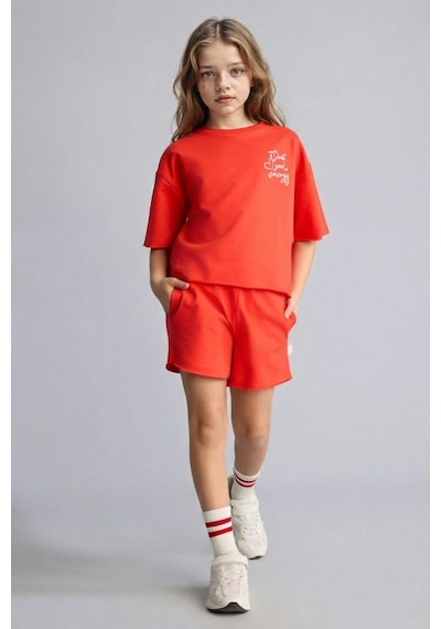 Defacto Sweatshirt Kumaşı 2li Takım Kız Çocuk H5745a826smrd44 Kırmızı-rd44